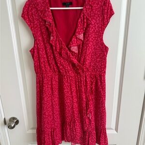 J. Crew Faux Wrap Mini Dress Size 14 Red with Pink Flowers